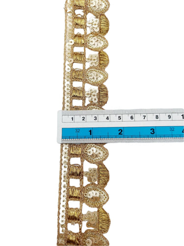 Gold Sequins Trim 3 Yard Decorative Embroidered Laces Sari Border Costume Dresses Ribbon Crafting Sewing Tape
